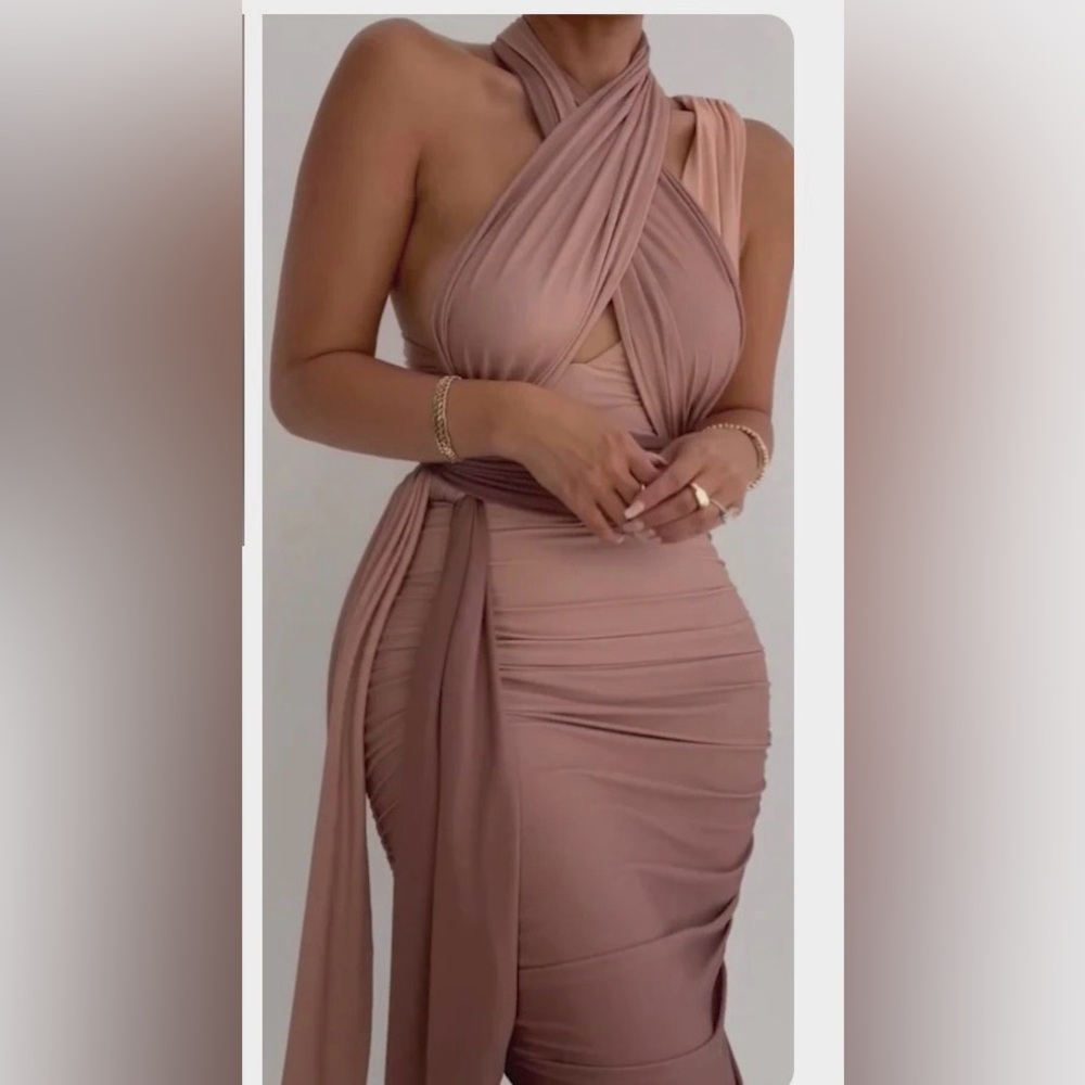 Elegant Mauve Halter Dress